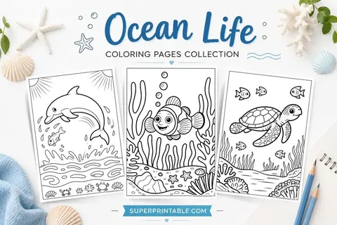 20 Ocean Life Coloring Pages Feature Image