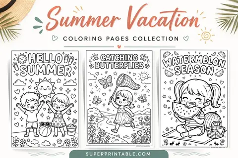 20 Summer Vacation Coloring Pages Feature Image