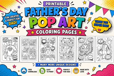 25+ Father's Day Pop Art Coloring Pages Feature Image