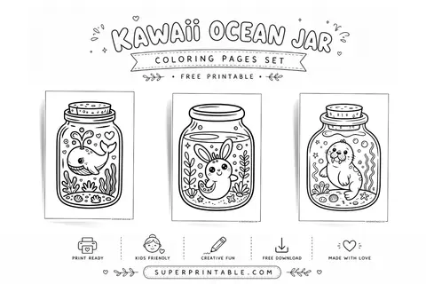 25 Kawaii Ocean Jar Coloring Pages Feature Image