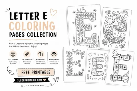 30 Letter E Coloring Pages Collection Feature Image