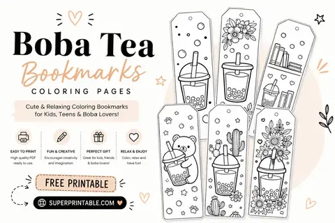 40 Boba Tea Bookmarks Coloring Pages Feature Image