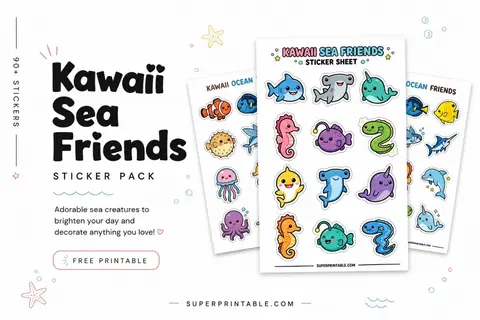 90+ Kawaii Sea Friends Sticker Pack Feature Image