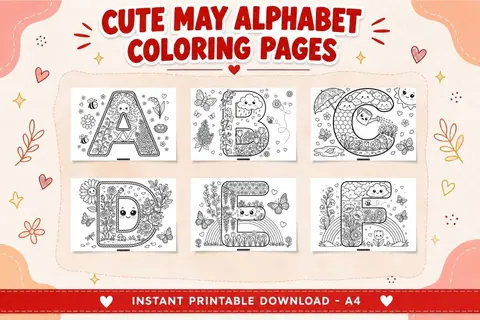 Cute May Alphabet Coloring Pages Feature Image