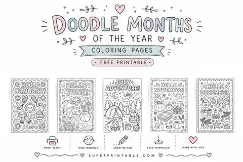 Doodle Months of The Year Coloring Pages Feature Image