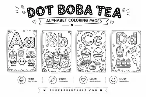 Dot Boba Tea Alphabet Coloring Pages Feature Image