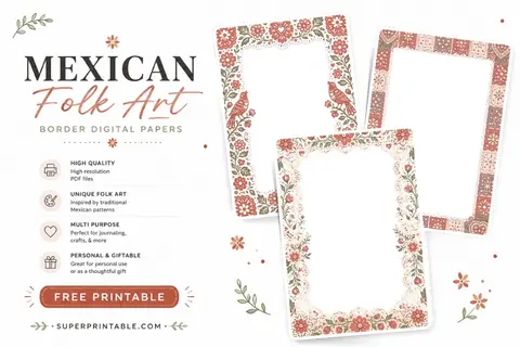 Mexican Folk Art Border Digital Papers Feature Image