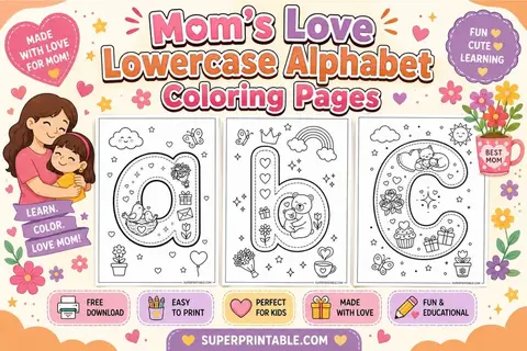 Mom's Love Lowercase Alphabet Coloring Pages Feature Image