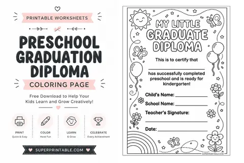 Preschool Graduation Diploma Coloring Page Feature Image