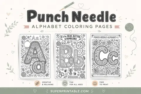 Punch Needle Alphabet Coloring Pages Feature Image