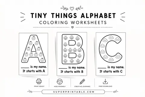 Tiny Things Alphabet Coloring Worksheets Feature Image