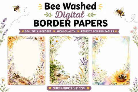 10+ Bee Washed Digital Border Papers Feature Image