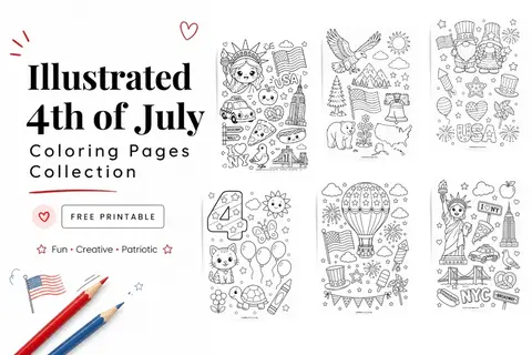 10+ Illustrated 4th of July Coloring Page Feature Image