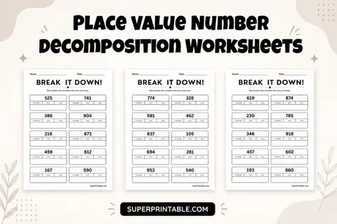 10 Place Value Number Decomposition Worksheets Feature Image