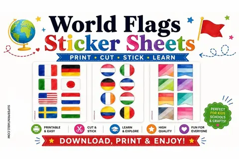 10+ World Flags Sticker Sheets Feature Image
