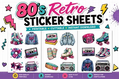 12+ 80's Retro Sticker Sheets Feature Image