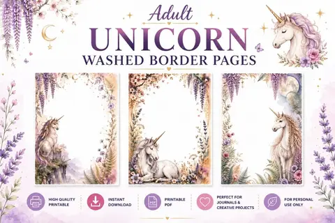 12+ Adult Unicorn Washed Border Pages Feature Image