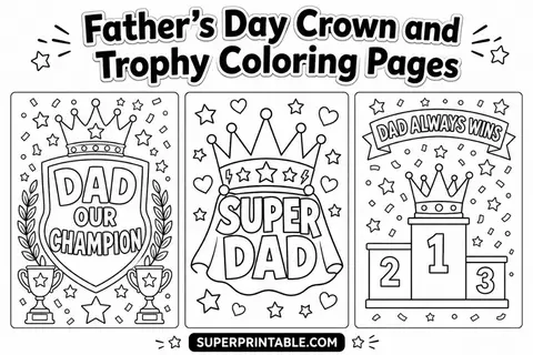 12+ Father's Day Crown and Trophy Coloring Pages Feature Image