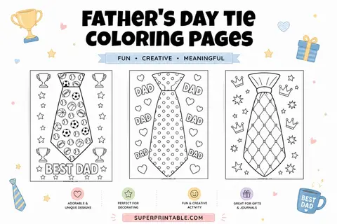 12+ Father's Day Tie Coloring Pages Feature Image