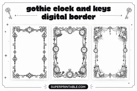 12+ Gothic Clock and Keys Digital Border Feature Image