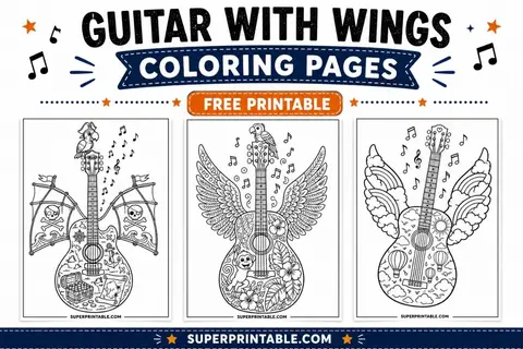 12+ Guitar With Wings Coloring Pages Feature Image