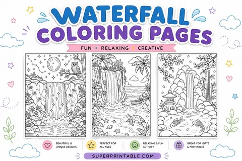 12+ Waterfall Coloring Pages Feature Image