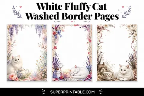 12+ White Fluffy Cat Washed Border Pages Feature Image
