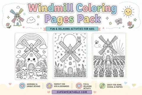 12+ Windmill Coloring Pages Feature Image