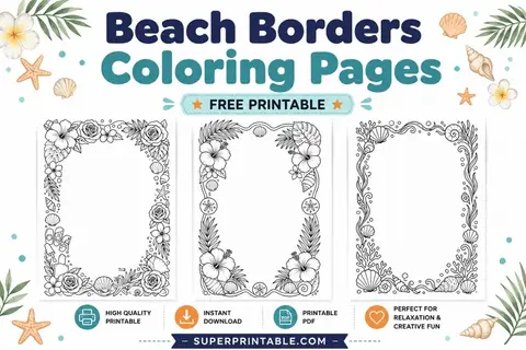 15+ Beach Borders Coloring Pages Feature Image