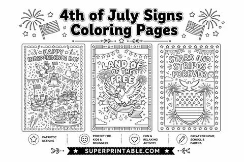 18+ 4th of July Signs Coloring Pages Feature Image