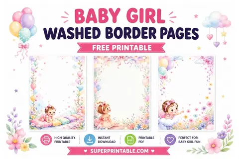 20 Baby Girl Washed Border Pages Feature Image