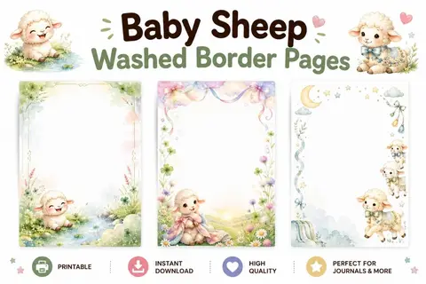 20 Baby Sheep Washed Border Pages Feature Image