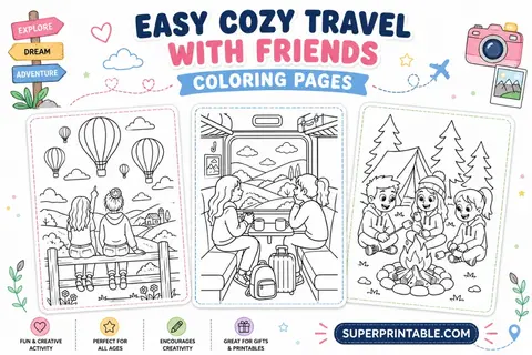 20 Easy Cozy Travel With Friends Coloring Pages Feature Image
