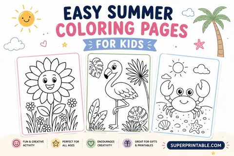 20 Easy Summer Coloring Pages For Kids (Big and Bold Lines) Feature Image