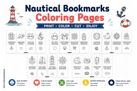 20 Nautical Bookmarks Coloring Pages Feature Image