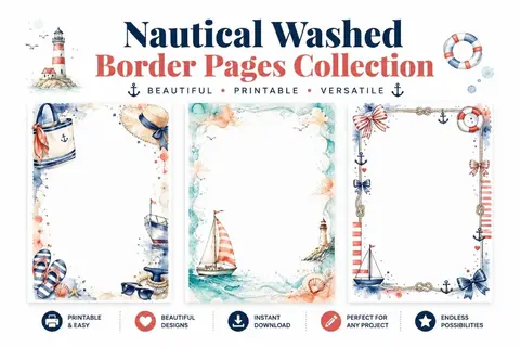 20 Nautical Washed Border Pages Feature Image