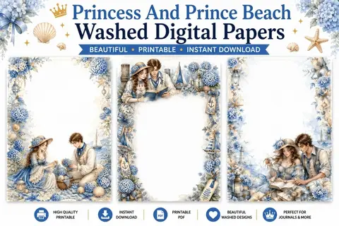 20 Princess And Prince Beach Washed Digital Papers 