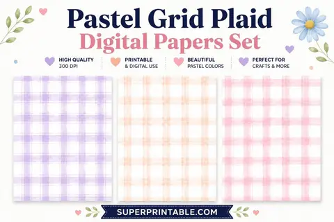 30 Pastel Grid Plaid Digital Papers Feature Image