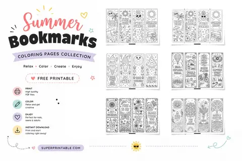 50+ Summer Bookmarks Coloring Pages Feature Image