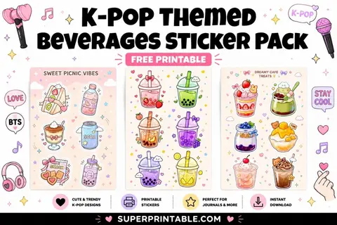 70+ K-POP Themed Beverages Sticker Pack Feature Image