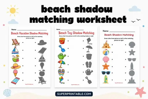 Beach Shadow Matching Worksheet Feature Image