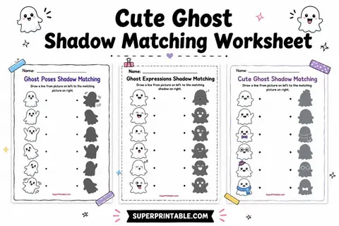 Cute Ghost Shadow Matching Worksheet Feature Image
