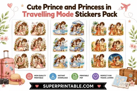 Cute Prince and Princess in Travelling Mode Stickers Pack Feature Image