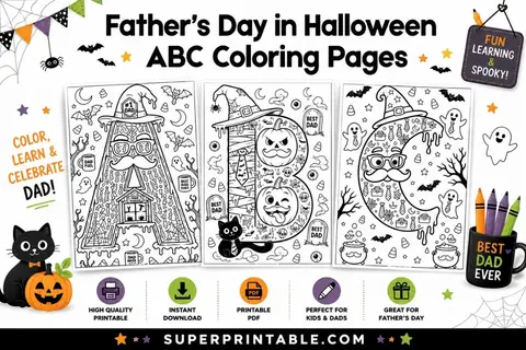 Father's Day in Halloween ABC Coloring Pages Feature Image