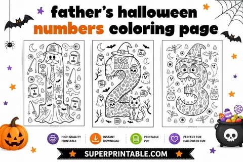 Father's Halloween Numbers Coloring Page Feature Image