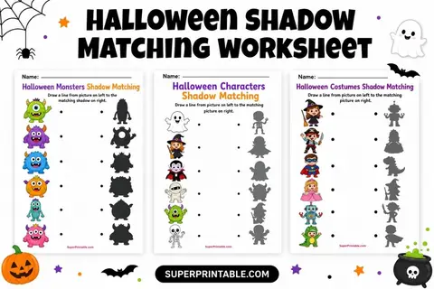 Halloween Shadow Matching Worksheet Feature Image