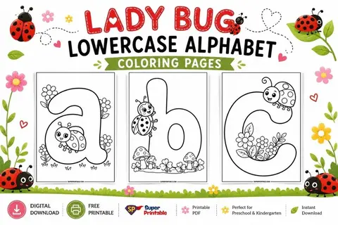 Lady Bug Lowercase Alphabet Coloring Pages Feature Image