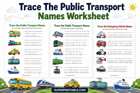 Trace The Public Transport Names Worksheet 