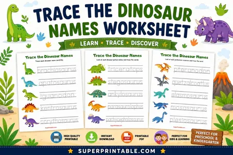 Trace the Dinosaur Names Worksheet Feature Image