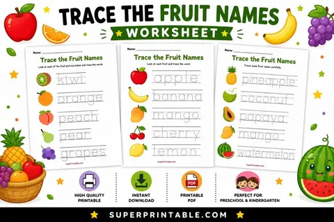 Trace the Fruit Names Worksheet 